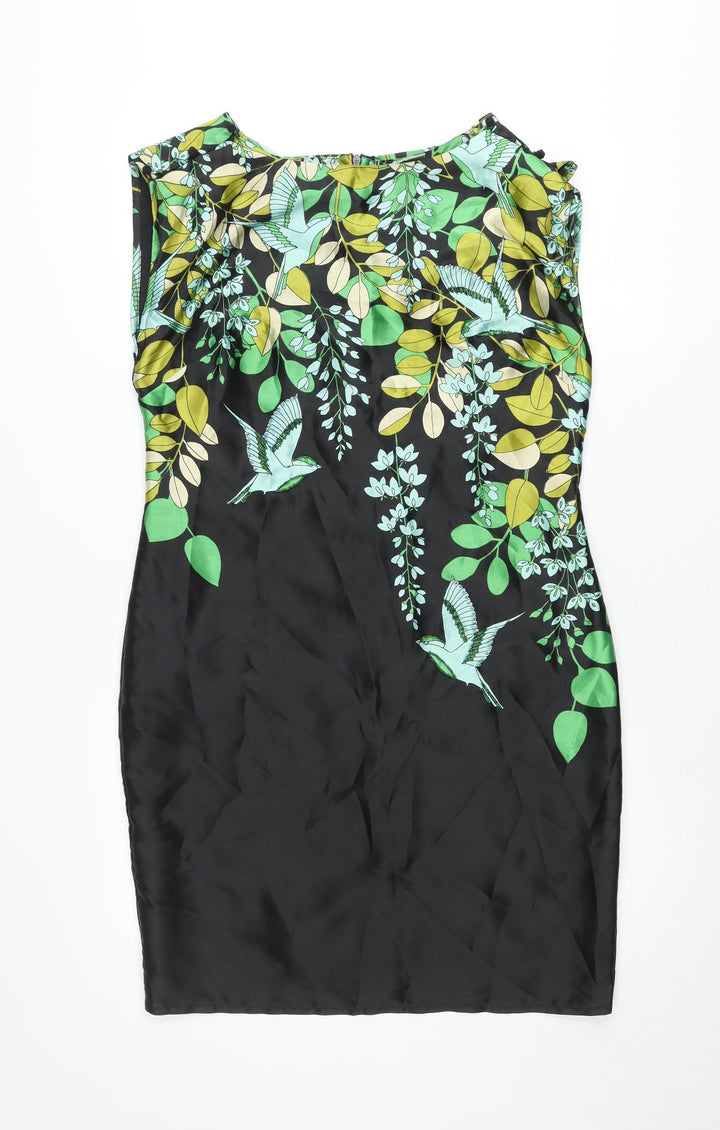 Wallis Womens Black Floral Sheath Dress Size 12 Sleeveless Workwear