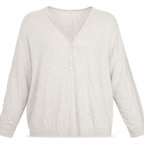 Next Womens Beige Linen Blend Henley Jumper Size L V-Neck Long Sleeve