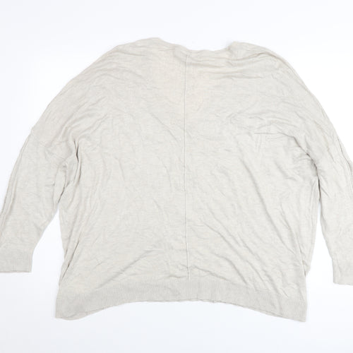 Next Womens Beige Linen Blend Henley Jumper Size L V-Neck Long Sleeve