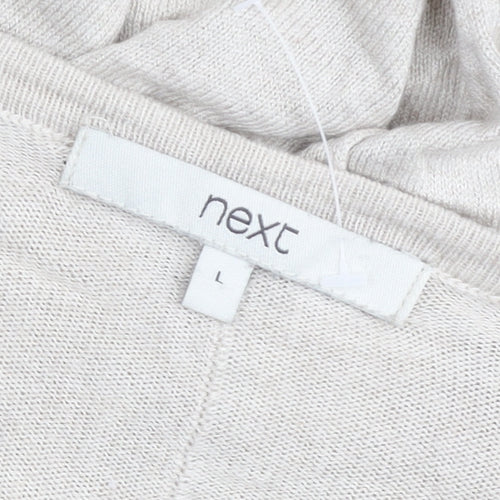 Next Womens Beige Linen Blend Henley Jumper Size L V-Neck Long Sleeve
