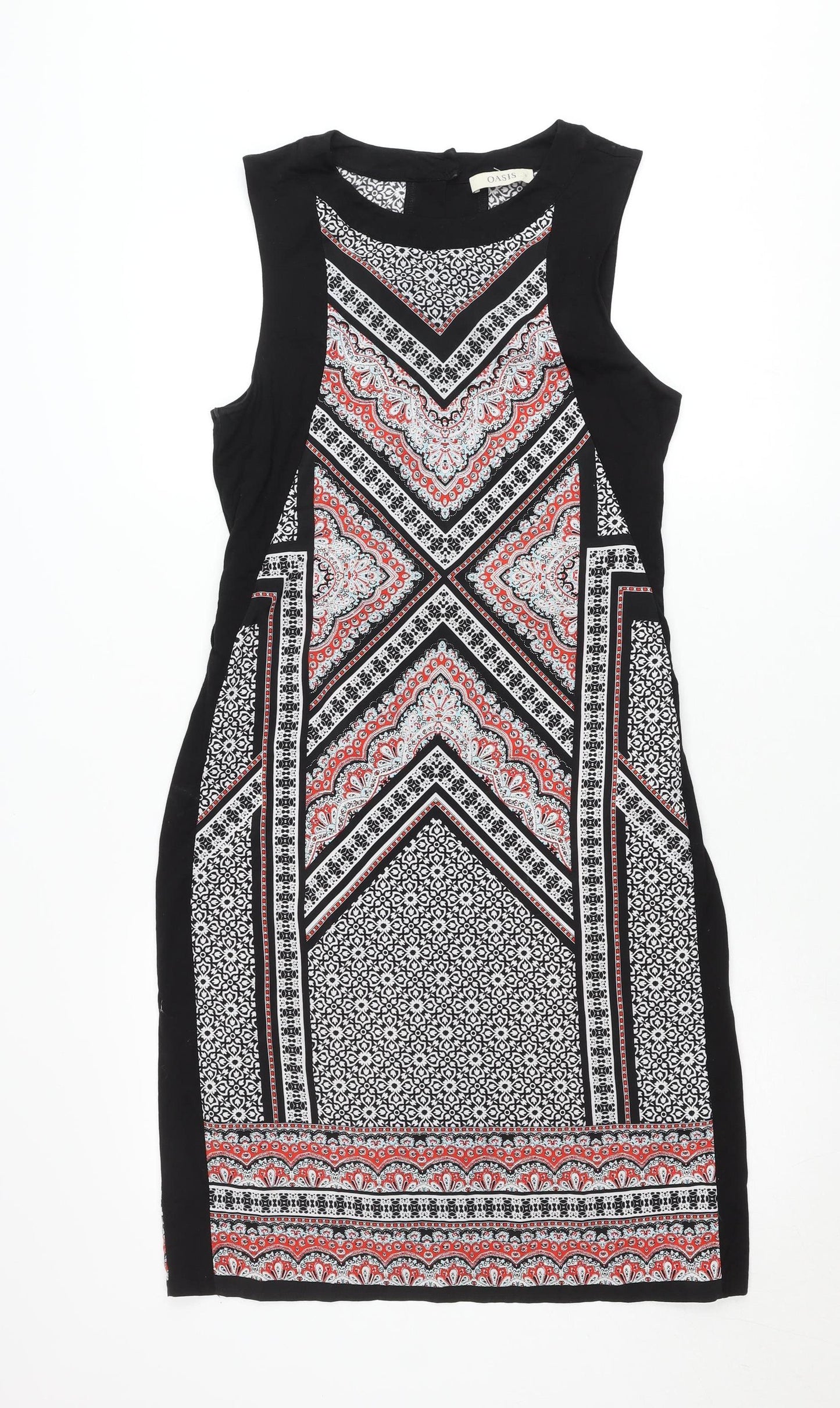 Oasis Womens Black White Red Geometric Sheath Dress Size S