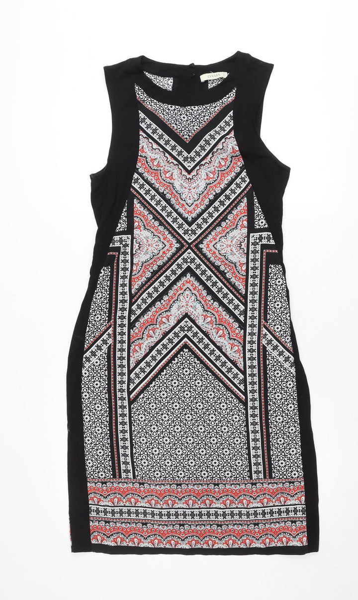 Oasis Womens Black White Red Geometric Sheath Dress Size S
