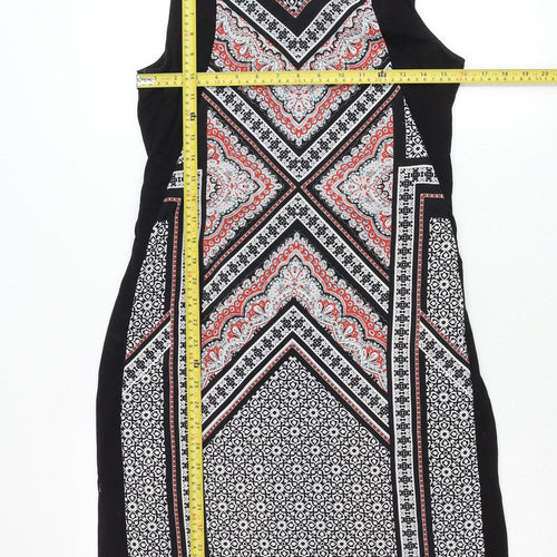 Oasis Womens Black White Red Geometric Sheath Dress Size S