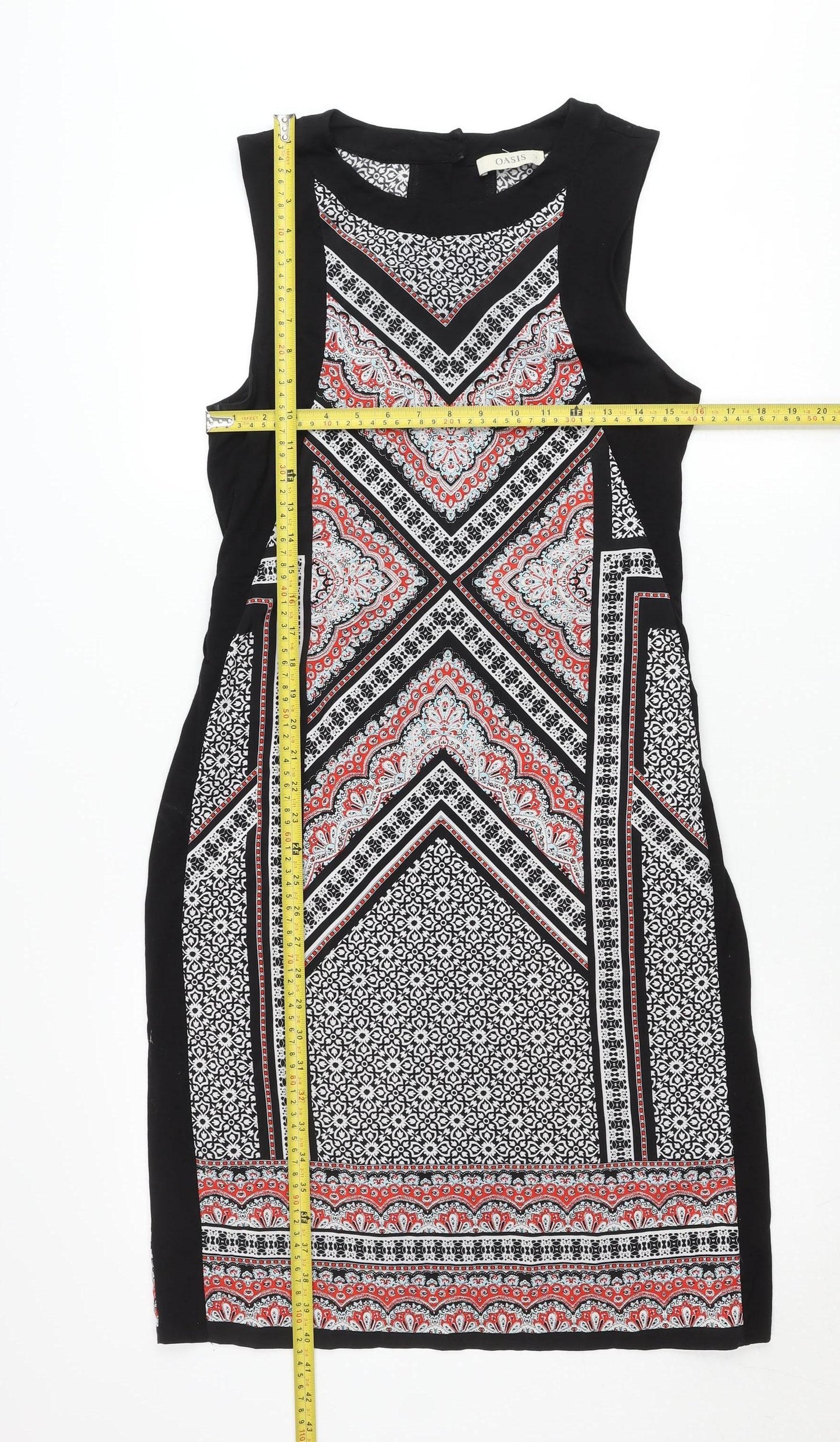 Oasis Womens Black White Red Geometric Sheath Dress Size S