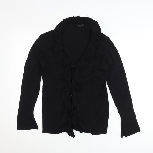 Linea Womens Black Ruffle V-Neck Cardigan Size L Long Sleeve Knit