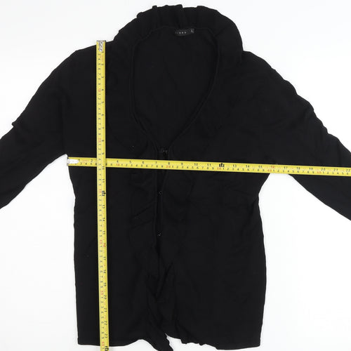Linea Womens Black Ruffle V-Neck Cardigan Size L Long Sleeve Knit