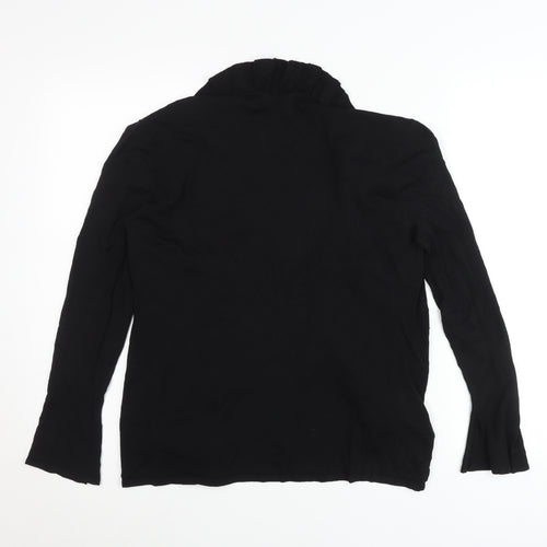 Linea Womens Black Ruffle V-Neck Cardigan Size L Long Sleeve Knit