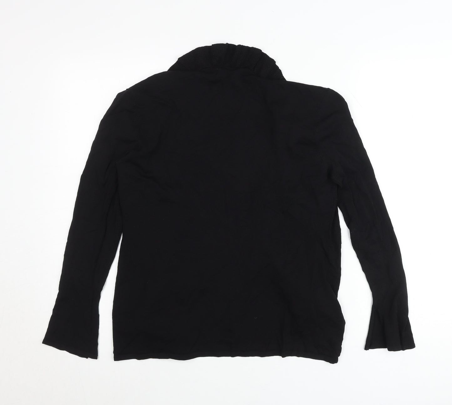 Linea Womens Black Ruffle V-Neck Cardigan Size L Long Sleeve Knit