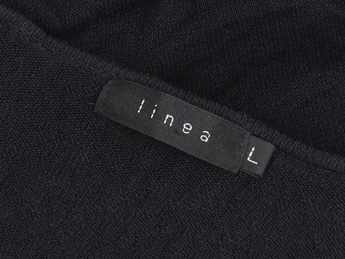 Linea Womens Black Ruffle V-Neck Cardigan Size L Long Sleeve Knit