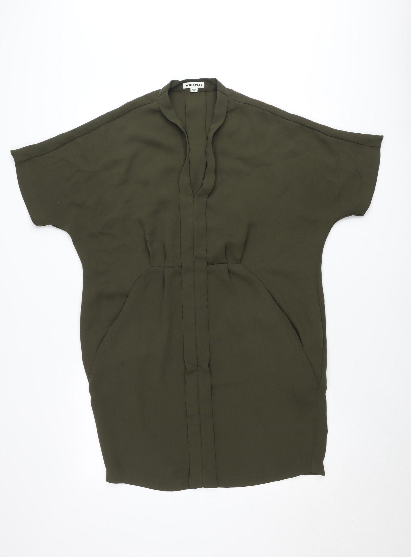 Whistles Women Green Shift Dress Size M V-Neck Dolman Sleeve