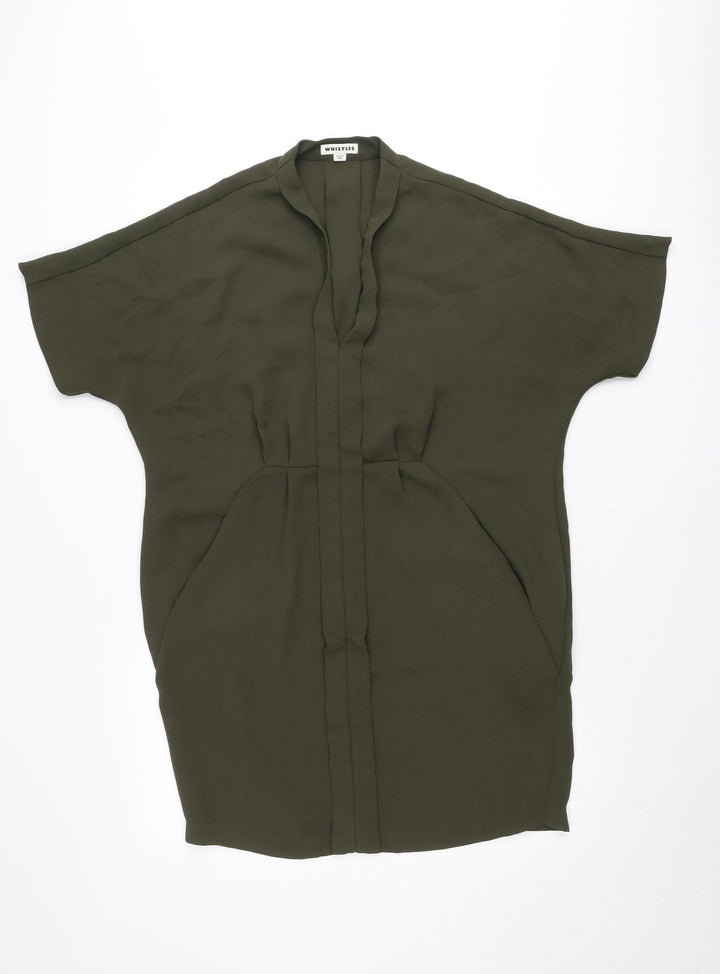Whistles Women Green Shift Dress Size M V-Neck Dolman Sleeve