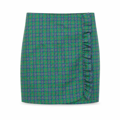 Topshop Women Green Plaid Ruffle Short Pencil Skirt UK 12