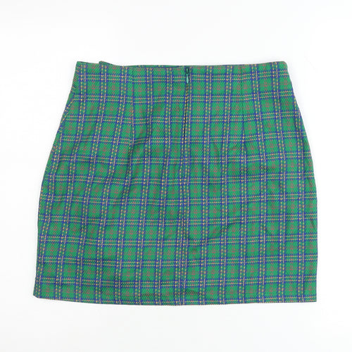 Topshop Women Green Plaid Ruffle Short Pencil Skirt UK 12