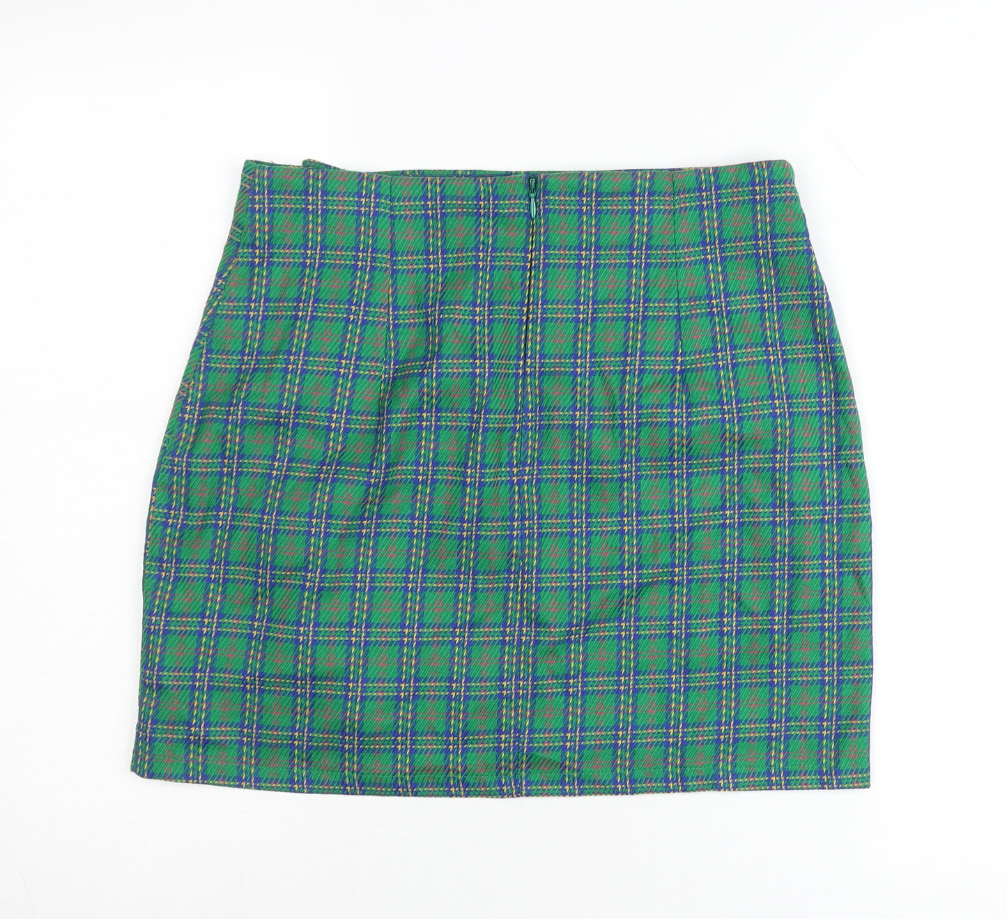 Topshop Women Green Plaid Ruffle Short Pencil Skirt UK 12