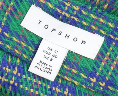 Topshop Women Green Plaid Ruffle Short Pencil Skirt UK 12