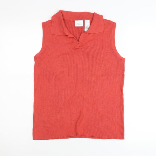 Villager Liz Claiborne Womens Red Sleeveless Polo Knit Top M