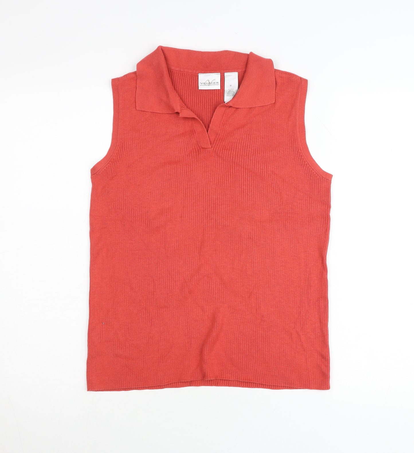 Villager Liz Claiborne Womens Red Sleeveless Polo Knit Top M
