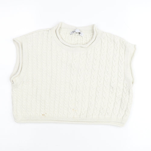 Zara Women’s Ivory Cable-Knit Sleeveless Vest Jumper Size 12