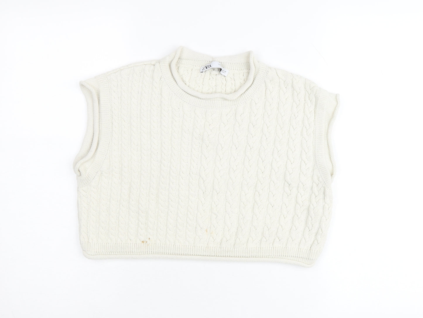 Zara Women’s Ivory Cable-Knit Sleeveless Vest Jumper Size 12