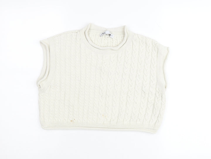 Zara Women’s Ivory Cable-Knit Sleeveless Vest Jumper Size 12