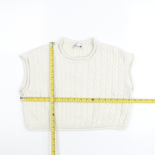 Zara Women’s Ivory Cable-Knit Sleeveless Vest Jumper Size 12