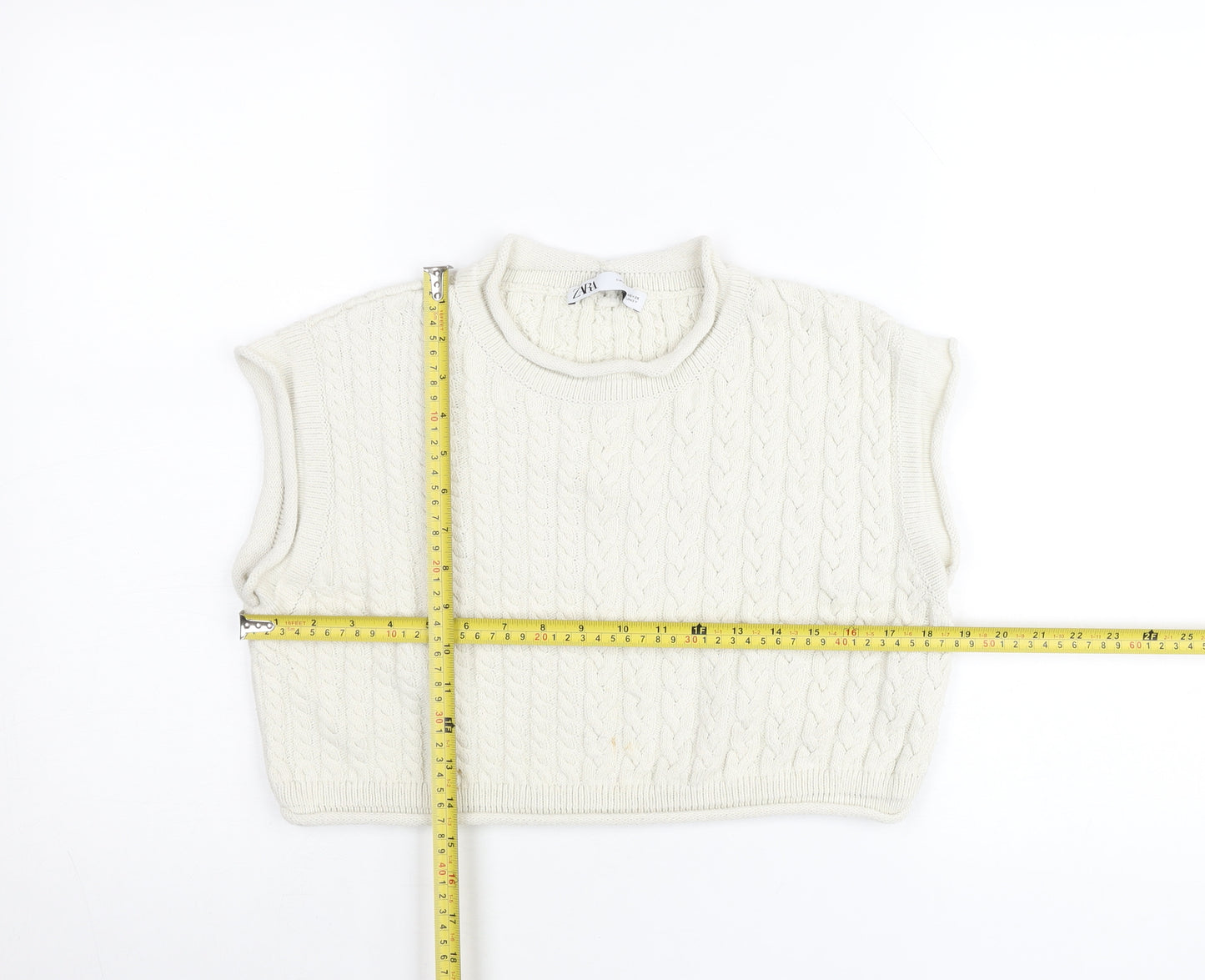 Zara Women’s Ivory Cable-Knit Sleeveless Vest Jumper Size 12