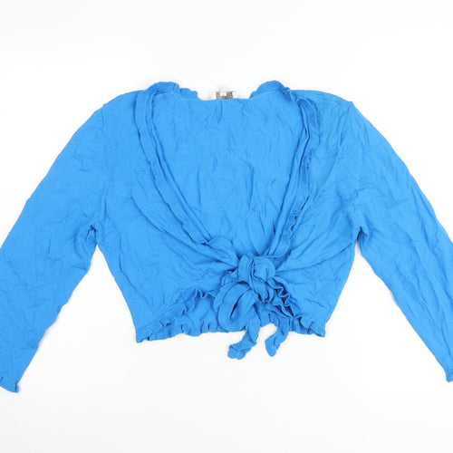 CC Women’s Blue Wrap Cardigan XL V-Neck Long Sleeve Ruffle Knit