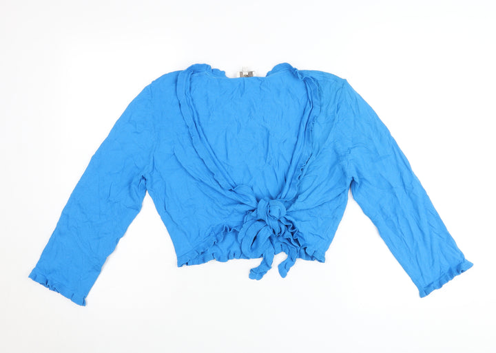 CC Women’s Blue Wrap Cardigan XL V-Neck Long Sleeve Ruffle Knit