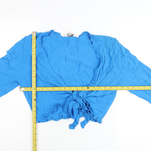 CC Women’s Blue Wrap Cardigan XL V-Neck Long Sleeve Ruffle Knit