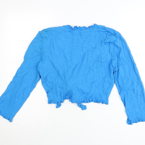 CC Women’s Blue Wrap Cardigan XL V-Neck Long Sleeve Ruffle Knit