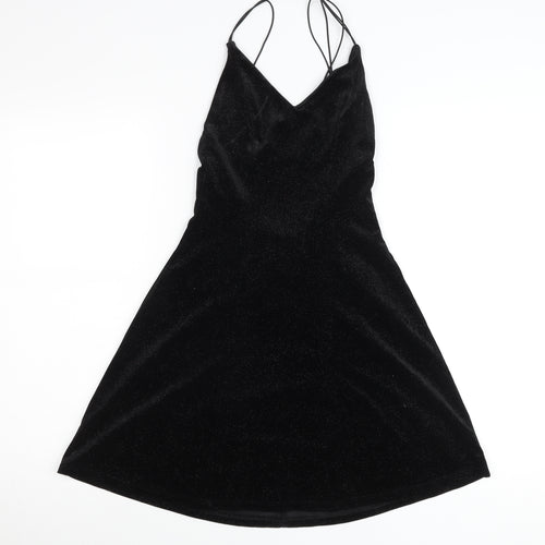 H&M Women Black XS A-Line Velvet Glitter Party Cocktail Dress