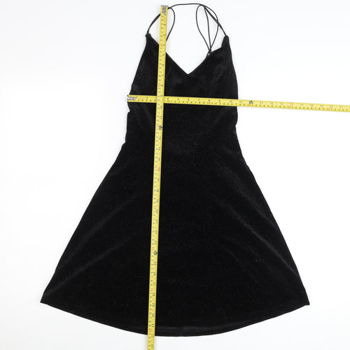 H&M Women Black XS A-Line Velvet Glitter Party Cocktail Dress