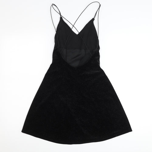 H&M Women Black XS A-Line Velvet Glitter Party Cocktail Dress