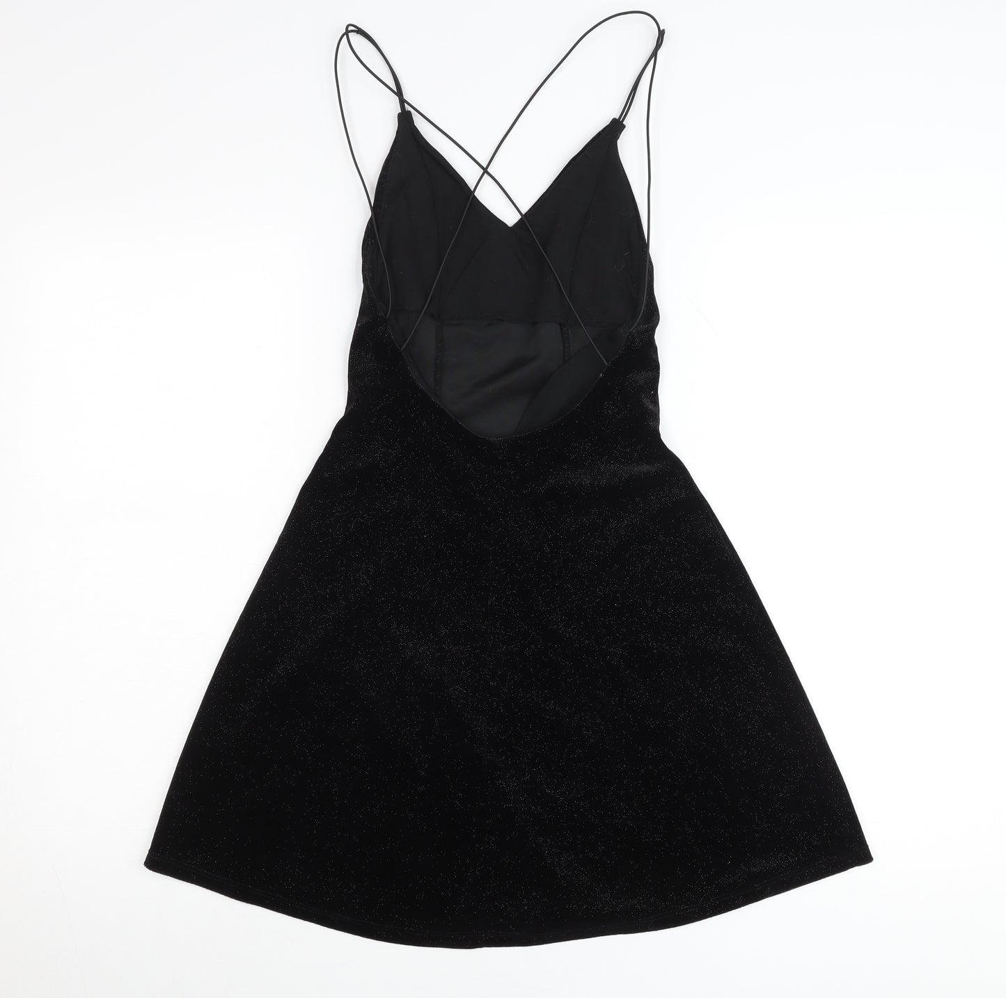 H&M Women Black XS A-Line Velvet Glitter Party Cocktail Dress