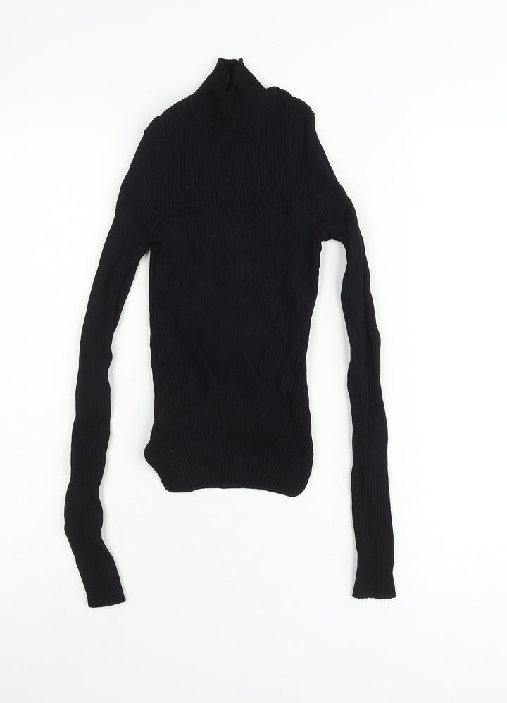 ZARA Womens Black Roll Neck Slim Fit Pullover Jumper Size 8