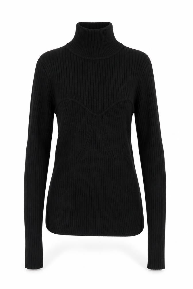 Front view of Zara women’s black roll neck slim fit jumper, size UK 8