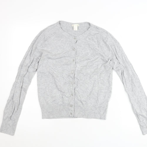 BASIC Womens Grey Cardigan UK Size 8 Crew Neck Knit Lightweight