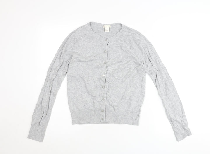 BASIC Womens Grey Cardigan UK Size 8 Crew Neck Knit Lightweight