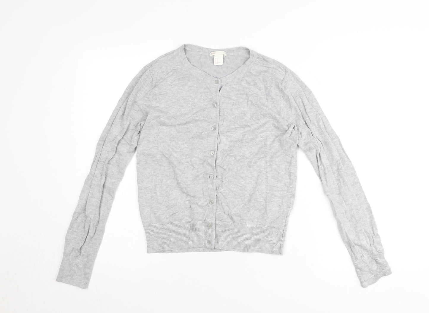BASIC Womens Grey Cardigan UK Size 8 Crew Neck Knit Lightweight
