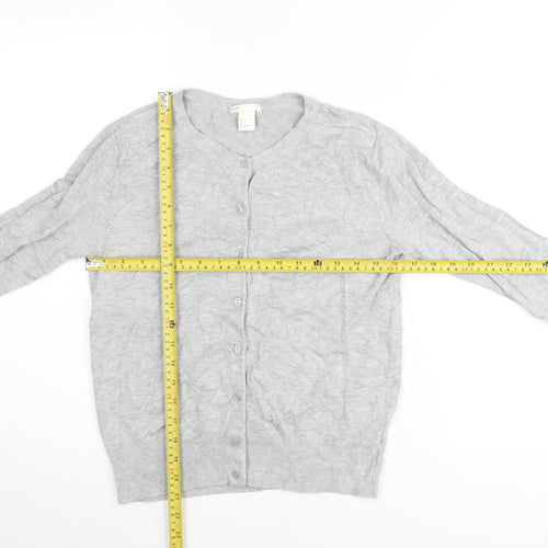 BASIC Womens Grey Cardigan UK Size 8 Crew Neck Knit Lightweight