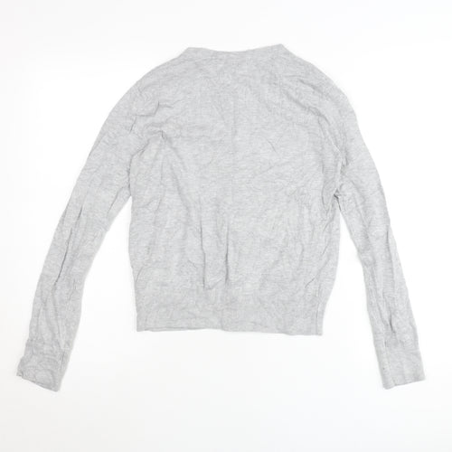 BASIC Womens Grey Cardigan UK Size 8 Crew Neck Knit Lightweight