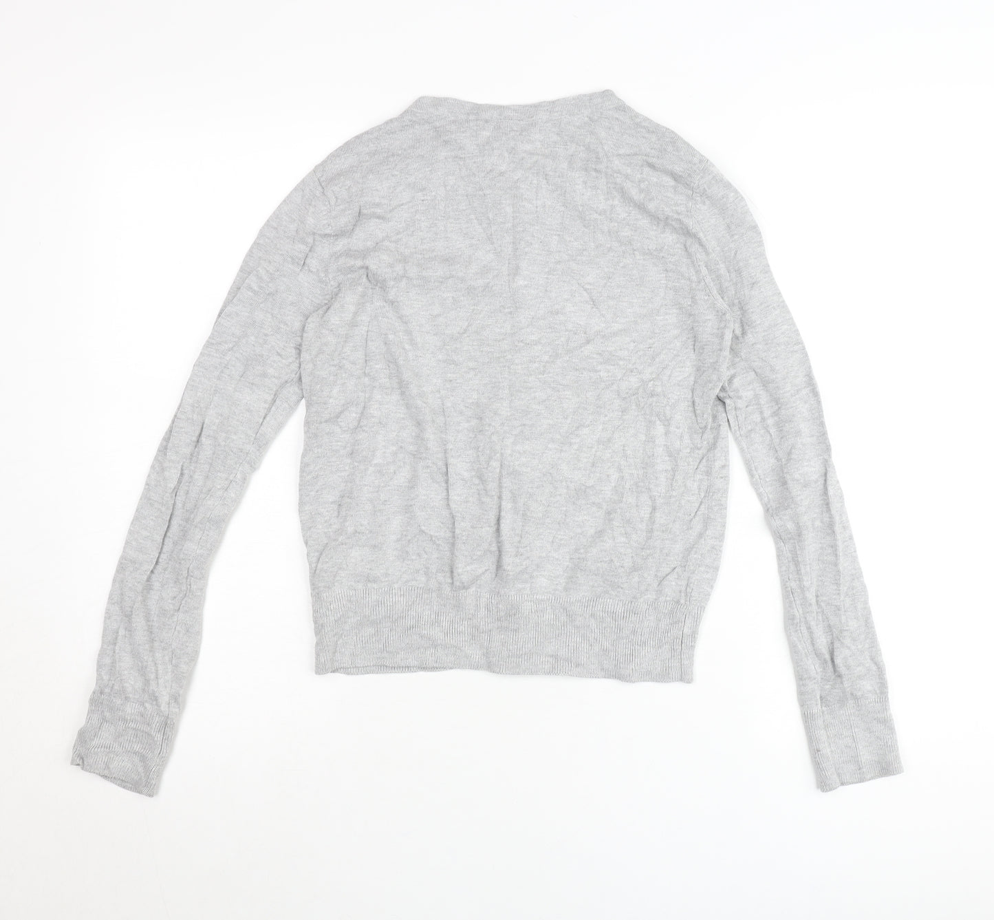 BASIC Womens Grey Cardigan UK Size 8 Crew Neck Knit Lightweight