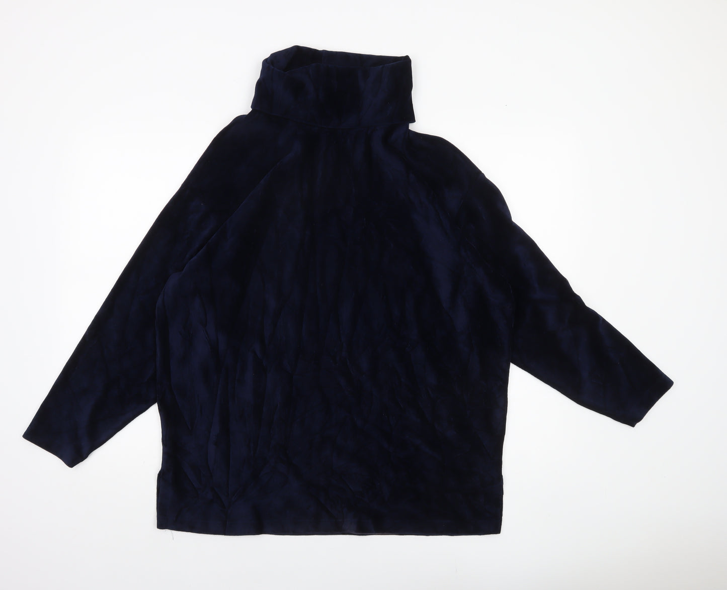 Marks and Spencer Women’s Navy Blue Roll Neck Blouse UK 12 Cotton Blend