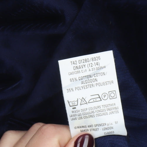 Marks and Spencer Women’s Navy Blue Roll Neck Blouse UK 12 Cotton Blend