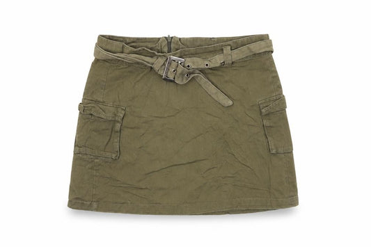 Front view of Innocence Women’s Green Cargo Utility Skirt, size UK 8, Short Cotton