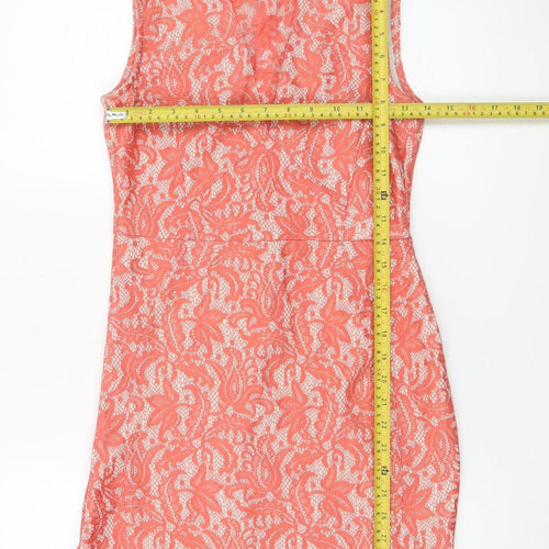 Warehouse Women’s Orange Lace Sheath Dress Size 10 Sleeveless Knee Length