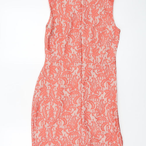 Warehouse Women’s Orange Lace Sheath Dress Size 10 Sleeveless Knee Length