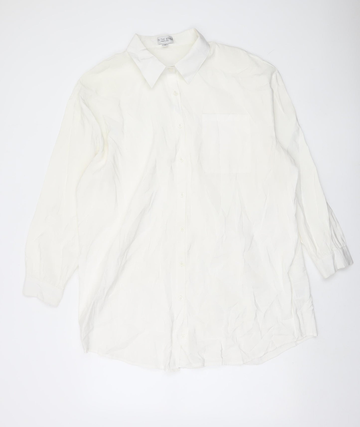 In The Style Women's White Size 14 Button-Up Long Sleeve Shirt