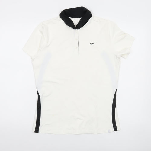 Nike Womens White Black Polo Shirt L Sports Dri-Fit Short Sleeve