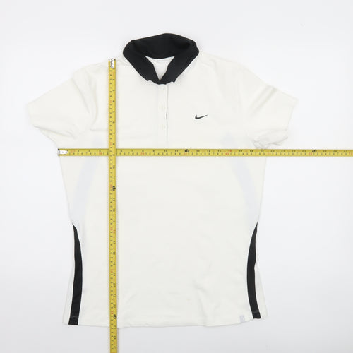 Nike Womens White Black Polo Shirt L Sports Dri-Fit Short Sleeve